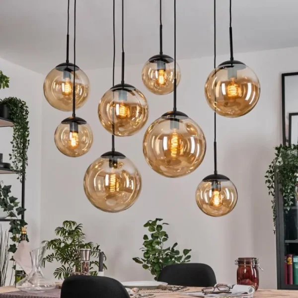 hofstein Gastor Suspension, Boule lumineuse, Suspension Ambre, 8 lumières* Lampes En Verre