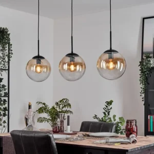hofstein Gastor Suspension, Boule lumineuse, Suspension Ambre, Clair, 3 lumières* Lampes En Verre
