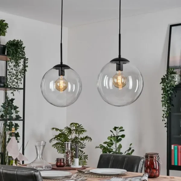 hofstein Gastor Suspension, Boule lumineuse, Suspension Clair, 2 lumières* Lampes En Verre