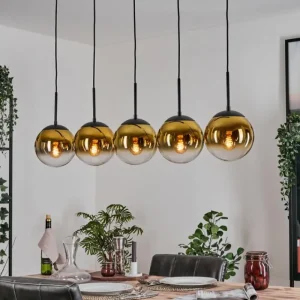 hofstein Gastor Suspension, Boule lumineuse, Suspension Or, Clair, 5 lumières* Lampes En Verre
