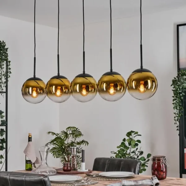 hofstein Gastor Suspension, Boule lumineuse, Suspension Or, Clair, 5 lumières* Lampes En Verre