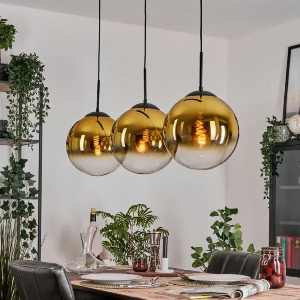 hofstein Gastor Suspension, Boule lumineuse, Suspension Or, Clair, 3 lumières* Lampes En Verre