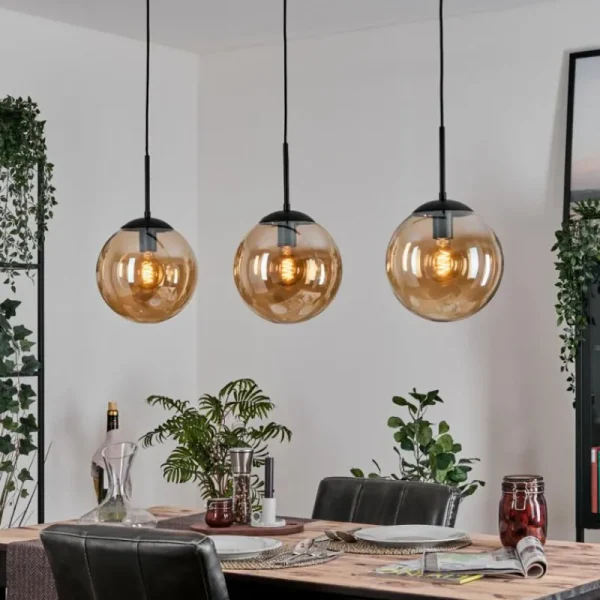 hofstein Gastor Suspension, Boule lumineuse, Suspension Ambre, 3 lumières* Lampes En Verre