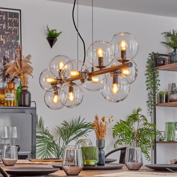 hofstein Gastor Suspension, Boule lumineuse, Suspension Clair, 10 lumières* Lampes En Verre