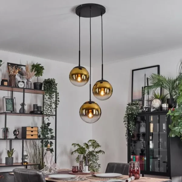 hofstein Gastor Suspension, Boule lumineuse 30 cm Or, Clair, 3 lumières* Lampes En Verre