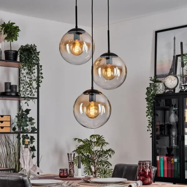 hofstein Gastor Suspension, Boule lumineuse Ambre, Clair, 3 lumières* Lampes En Verre