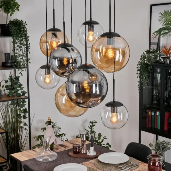 hofstein Gastor Suspension, Boule lumineuse, Suspension Ambre, Clair, Fumé, 8 lumières* Lampes Modernes