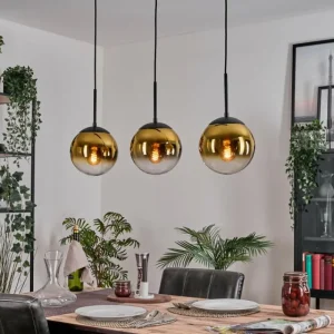 hofstein Gastor Suspension, Boule lumineuse Or, Clair, 3 lumières* Lampes En Verre
