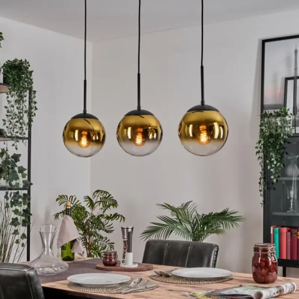 hofstein Gastor Suspension, Boule lumineuse Or, Clair, 3 lumières* Lampes En Verre