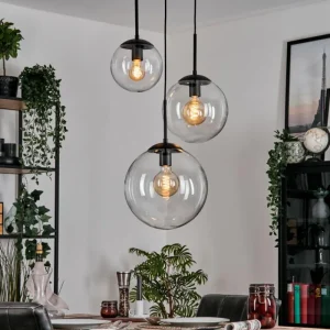 hofstein Gastor Suspension, Boule lumineuse Clair, 3 lumières* Lampes En Verre