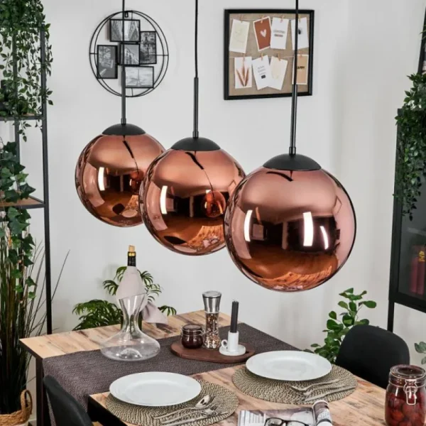 hofstein Gastor Suspension, Boule lumineuse, Suspension Cuivré, 3 lumières* Lampes En Verre