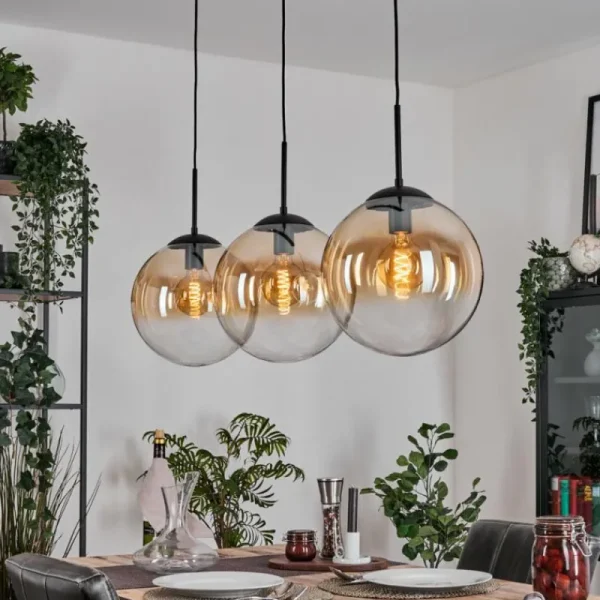 hofstein Gastor Suspension, Boule lumineuse, Suspension Ambre, Clair, 3 lumières* Lampes En Verre