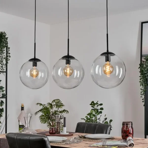 hofstein Gastor Suspension, Boule lumineuse, Suspension Clair, 3 lumières* Lampes En Verre