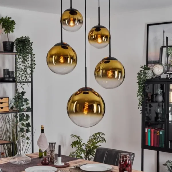 hofstein Gastor Suspension, Boule lumineuse 45 cm Noir, 5 lumières* Lampes En Verre