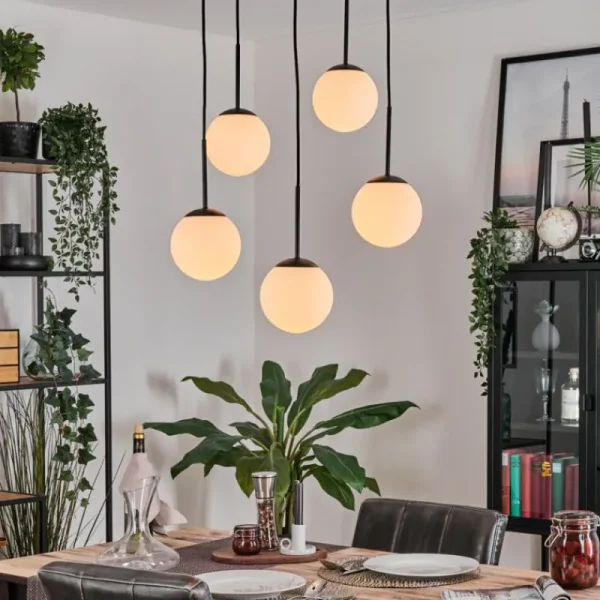 hofstein Gastor Suspension, Boule lumineuse, Suspension Blanc, 5 lumières* Lampes En Verre