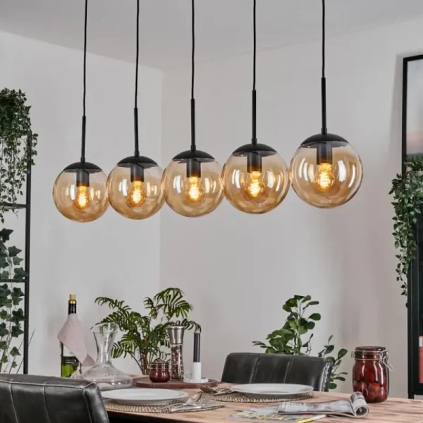 hofstein Gastor Suspension, Boule lumineuse, Suspension Ambre, 5 lumières* Lampes En Verre