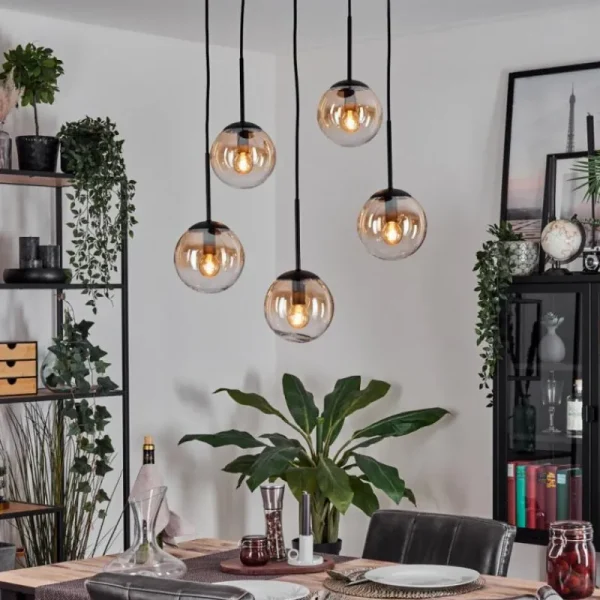 hofstein Gastor Suspension, Boule lumineuse, Suspension Ambre, Clair, 5 lumières* Lampes En Verre