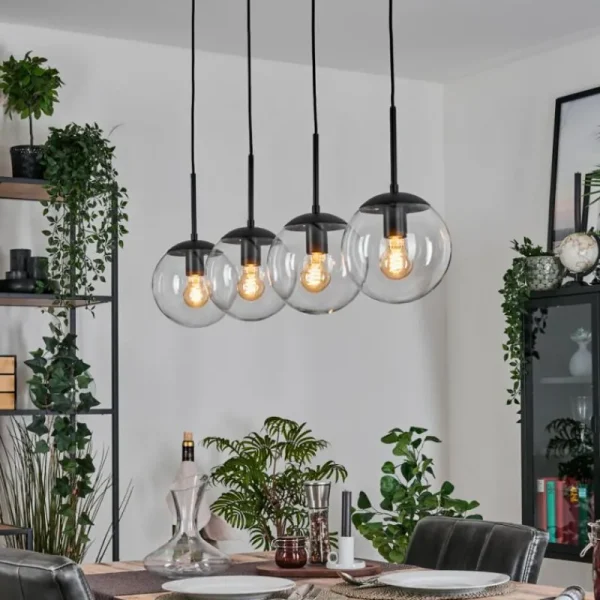 hofstein Gastor Suspension, Boule lumineuse, Suspension Clair, 4 lumières* Lampes En Verre