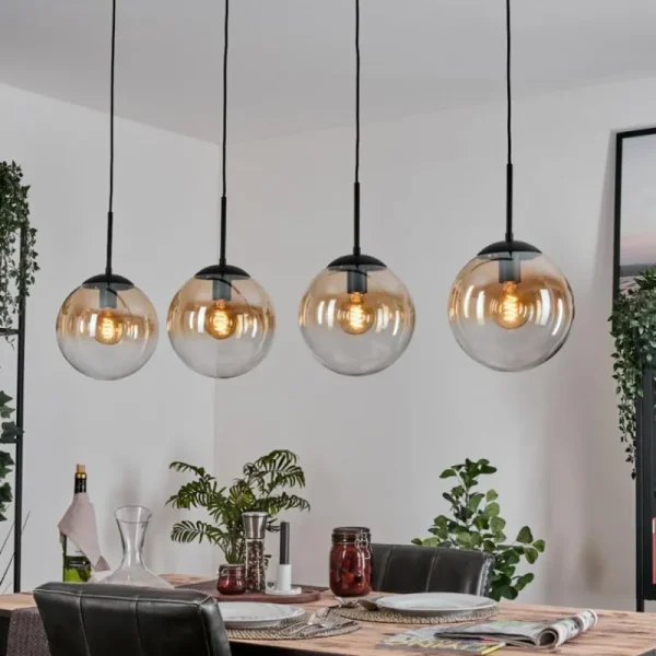hofstein Gastor Suspension, Boule lumineuse, Suspension Ambre, Clair, 4 lumières* Lampes En Verre