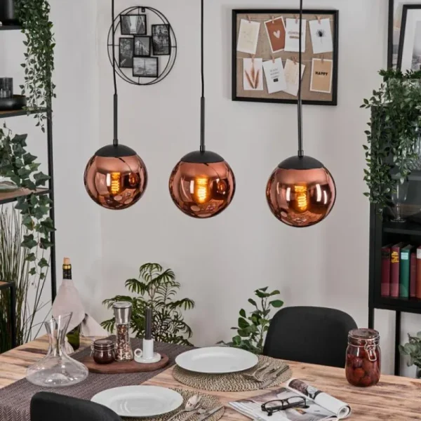 hofstein Gastor Suspension, Boule lumineuse, Suspension Cuivré, 3 lumières* Lampes En Verre