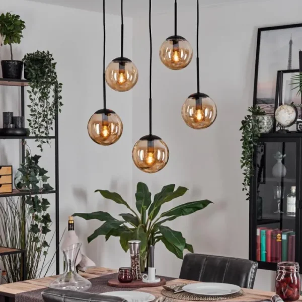 hofstein Gastor Suspension, Boule lumineuse, Suspension Ambre, 5 lumières* Lampes En Verre
