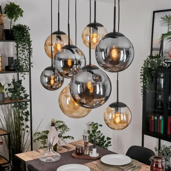 hofstein Gastor Suspension, Boule lumineuse, Suspension Ambre, Fumé, 8 lumières* Lampes Modernes