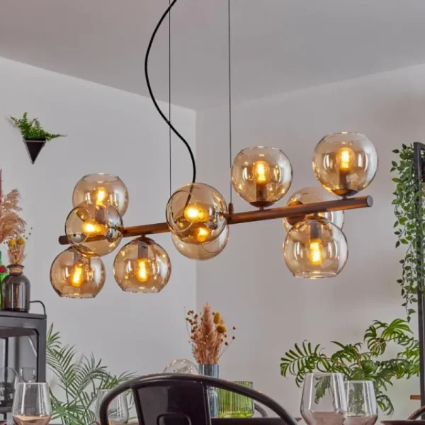 hofstein Gastor Suspension, Boule lumineuse, Suspension Ambre, 10 lumières* Lampes En Verre