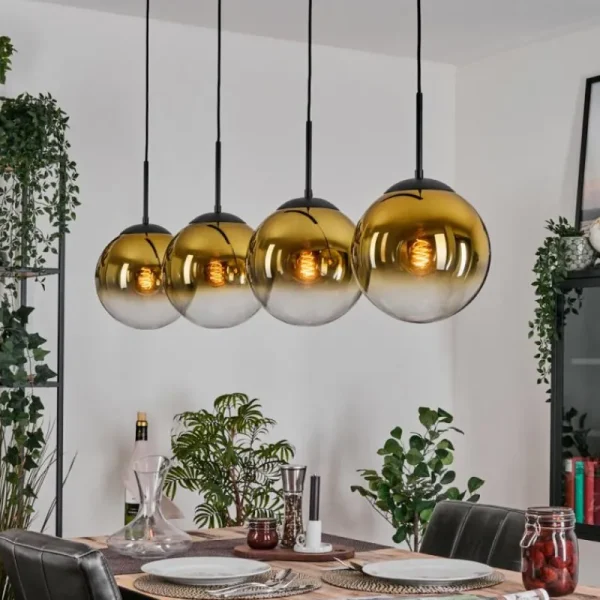 hofstein Gastor Suspension, Boule lumineuse, Suspension Or, Clair, 4 lumières* Lampes En Verre