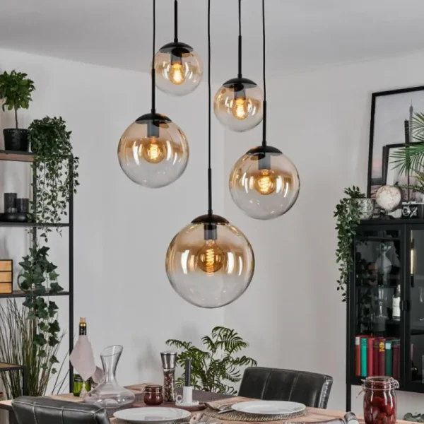hofstein Gastor Suspension, Boule lumineuse, Suspension Ambre, Clair, 5 lumières* Lampes En Verre