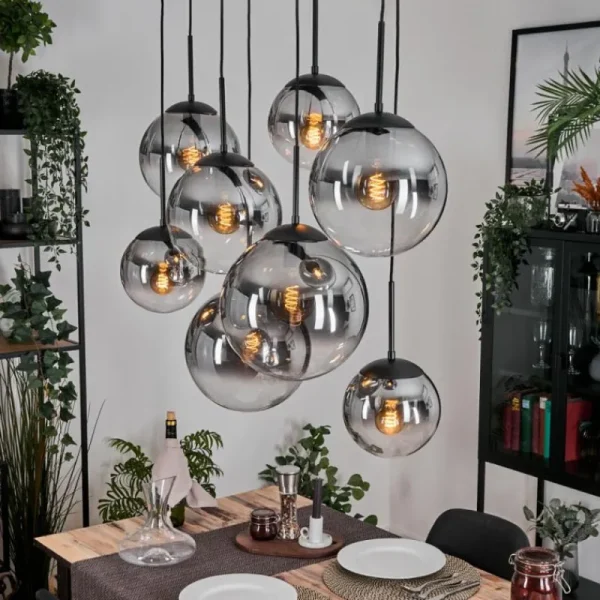 hofstein Gastor Suspension, Boule lumineuse, Suspension Clair, Fumé, 8 lumières* Lampes Modernes