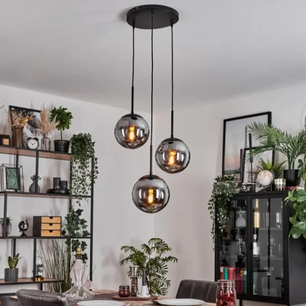 hofstein Gastor Suspension, Boule lumineuse 30 cm Chrome, Fumé, 3 lumières* Lampes Modernes