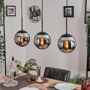 hofstein Gastor Suspension, Boule lumineuse Chrome, Fumé, 3 lumières* Lampes Modernes