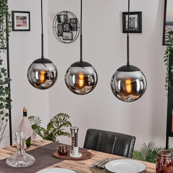 hofstein Gastor Suspension, Boule lumineuse Chrome, Fumé, 3 lumières* Lampes Modernes