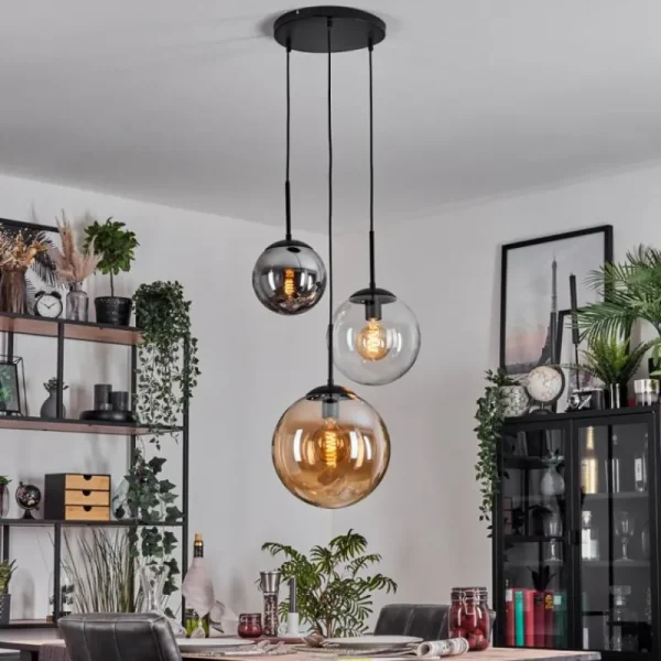 hofstein Gastor Suspension, Boule lumineuse 30 cm Ambre, Clair, Fumé, 3 lumières* Lampes Modernes