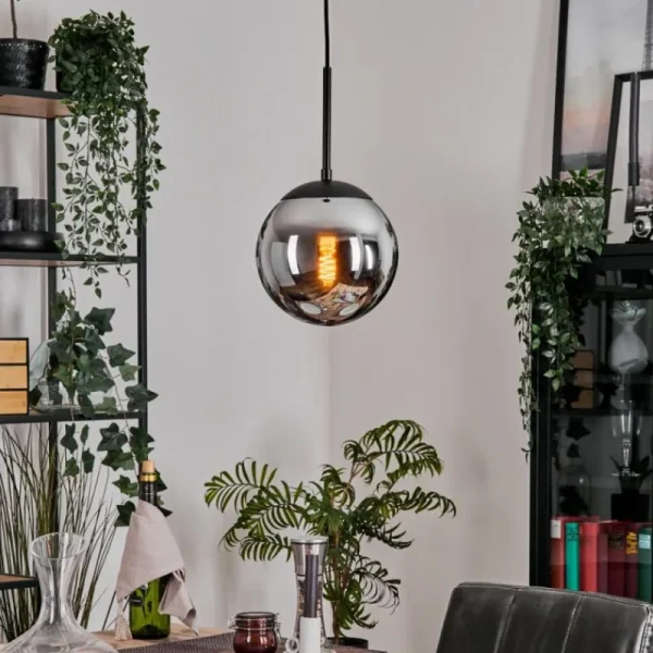 hofstein Gastor Suspension, Boule lumineuse 20 cm Chrome, Fumé, 1 lumière* Lampes Modernes