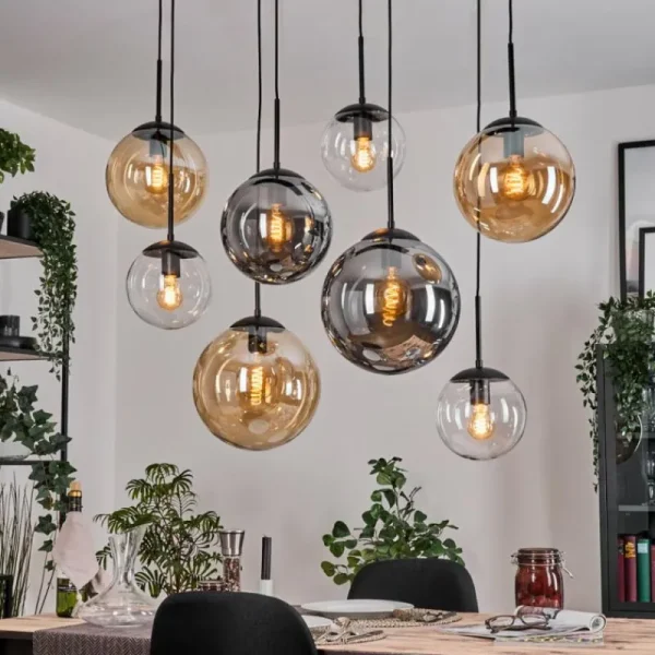 hofstein Gastor Suspension, Boule lumineuse, Suspension Ambre, Clair, Fumé, 8 lumières* Lampes Modernes