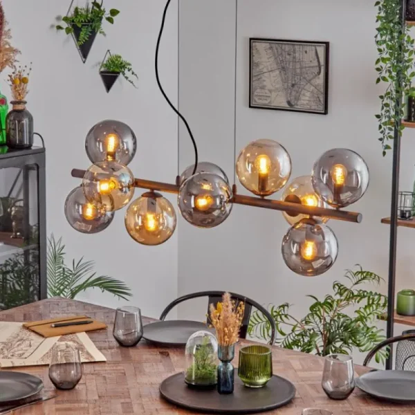 hofstein Gastor Suspension, Boule lumineuse, Suspension Ambre, Fumé, 10 lumières* Lampes Modernes