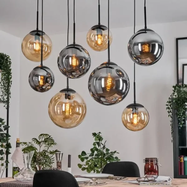 hofstein Gastor Suspension, Boule lumineuse, Suspension Ambre, Fumé, 8 lumières* Lampes Modernes