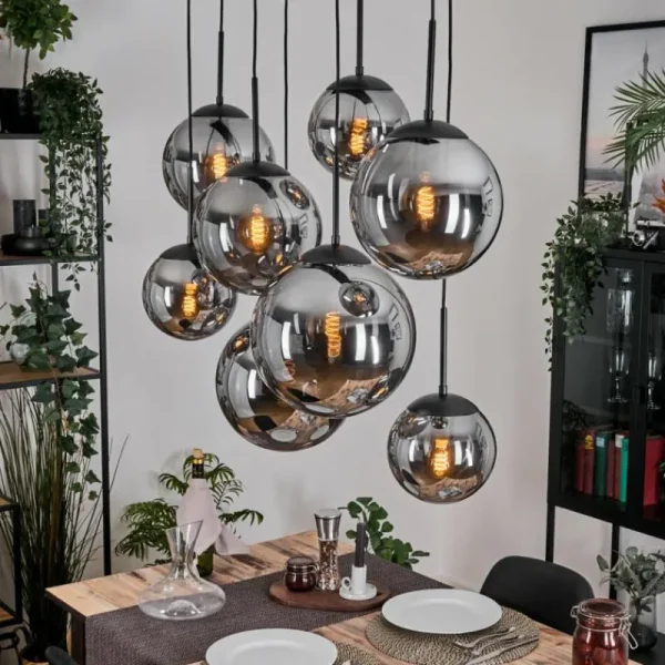 hofstein Gastor Suspension, Boule lumineuse, Suspension Fumé, 8 lumières* Lampes Modernes