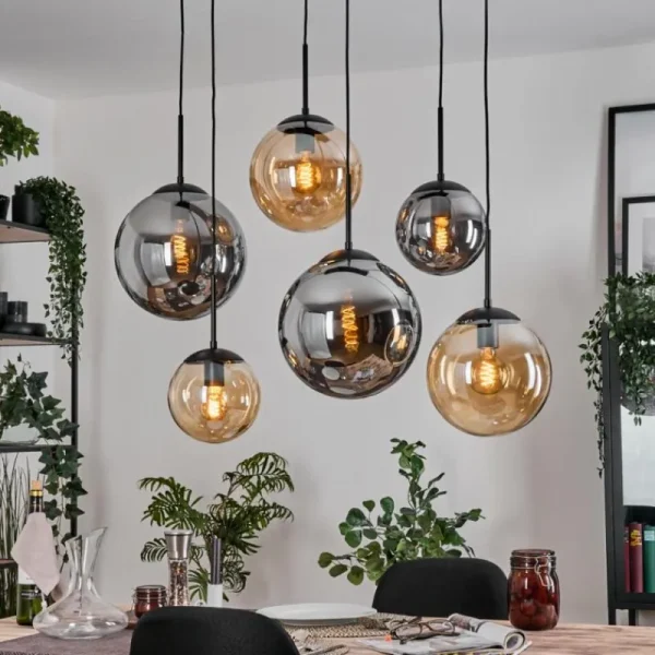 hofstein Gastor Suspension, Boule lumineuse, Suspension Ambre, Fumé, 6 lumières* Lampes Modernes