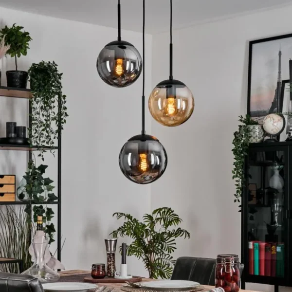 hofstein Gastor Suspension, Boule lumineuse Ambre, Fumé, 3 lumières* Lampes Modernes