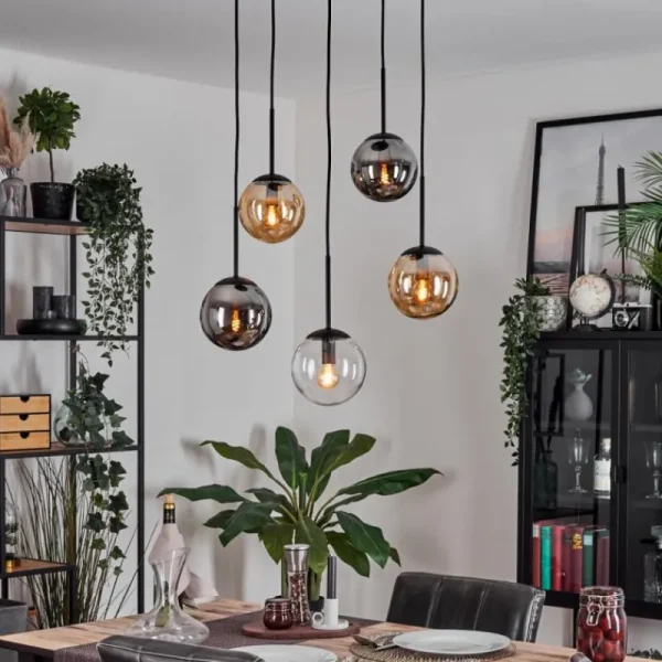 hofstein Gastor Suspension, Boule lumineuse, Suspension Ambre, Clair, Fumé, 5 lumières* Lampes Modernes