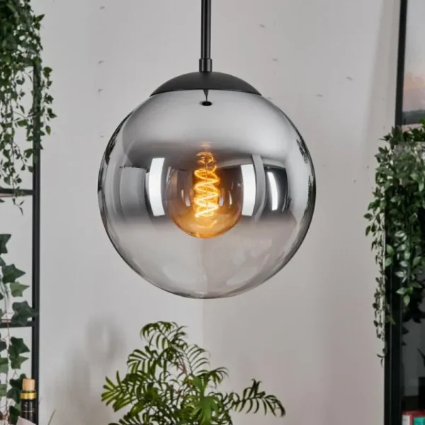 hofstein Gastor Suspension, Boule lumineuse 25 cm Chrome, Clair, Fumé, 1 lumière* Lampes Modernes