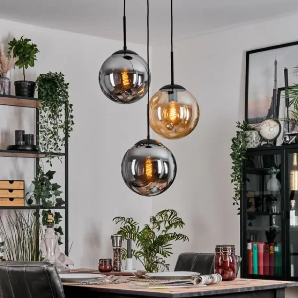 hofstein Gastor Suspension, Boule lumineuse Ambre, Fumé, 3 lumières* Lampes Modernes
