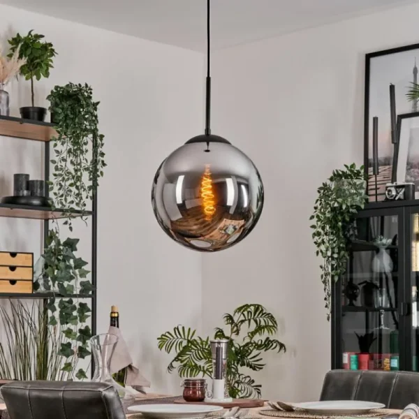 hofstein Gastor Suspension, Boule lumineuse Chrome, Fumé, 1 lumière* Lampes Modernes