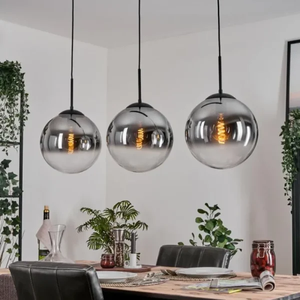 hofstein Gastor Suspension, Boule lumineuse, Suspension Clair, Fumé, 3 lumières* Lampes Modernes