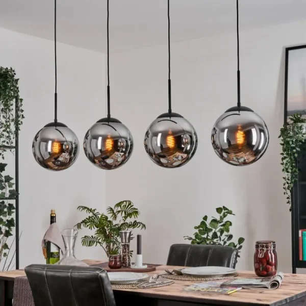 hofstein Gastor Suspension, Boule lumineuse, Suspension Chrome, Fumé, 4 lumières* Lampes Modernes