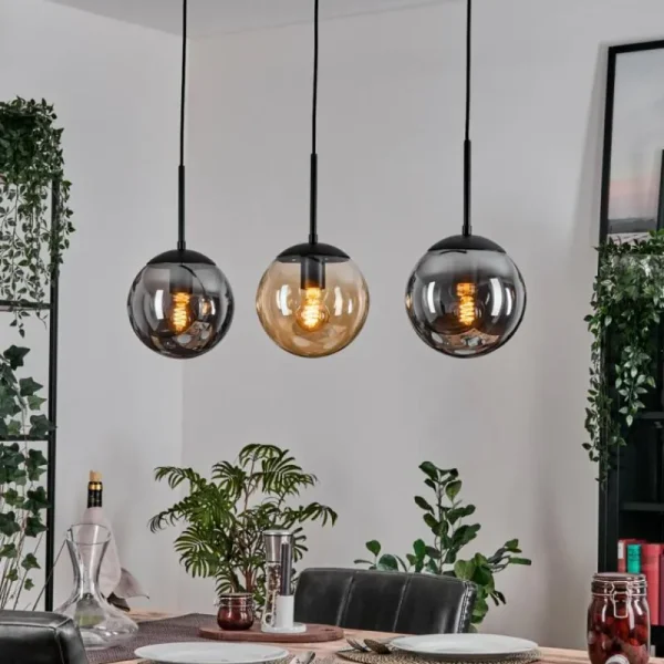 hofstein Gastor Suspension, Boule lumineuse Ambre, Clair, Fumé, 3 lumières* Lampes Modernes