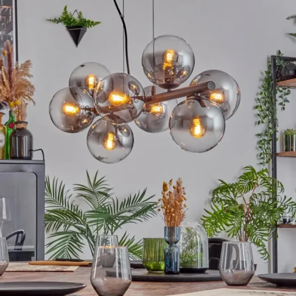 hofstein Gastor Suspension, Boule lumineuse, Suspension Clair, Fumé, 8 lumières* Lampes Modernes
