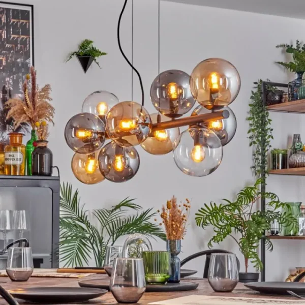 hofstein Gastor Suspension, Boule lumineuse, Suspension Ambre, Clair, Fumé, 10 lumières* Lampes Modernes